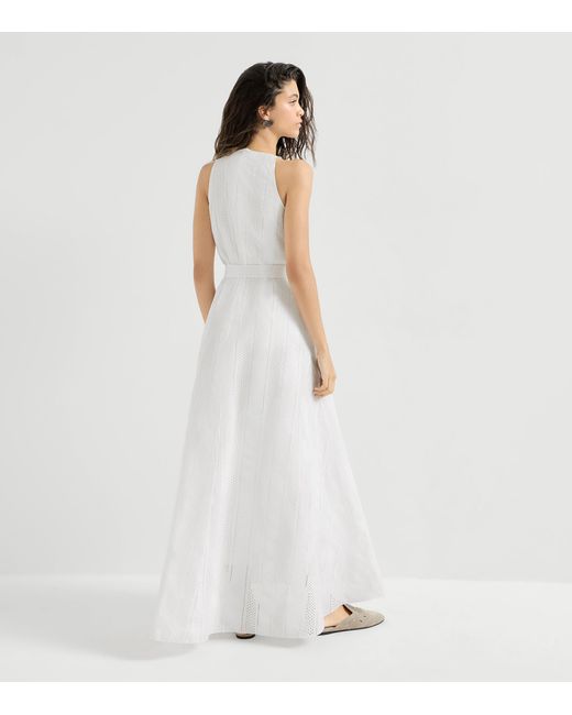 Brunello Cucinelli White Techno Cotton Broderie Anglaise Maxi Dress