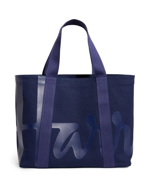 Harrods Blue Medium Cotton Logo Tote Bag