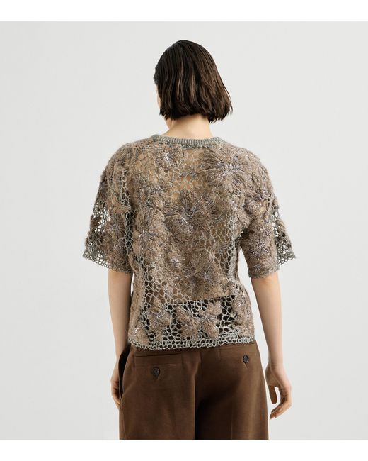 Brunello Cucinelli Natural Mohair-Blend Whispering Bloom T-Shirt