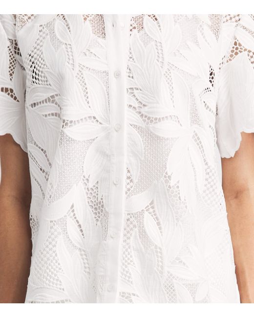 Erdem White Crochet Cutwork Short-Sleeve Shirt