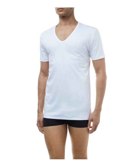 Zimmerli of Switzerland White 286 Sea Island V-Neck T-Shirt for men