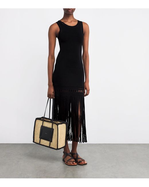Sandro Black Fringed Bodycon Midi Dress