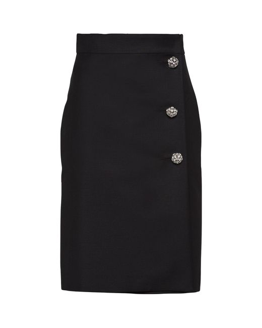 Prada Black Mohair-wool Embellished Midi Skirt
