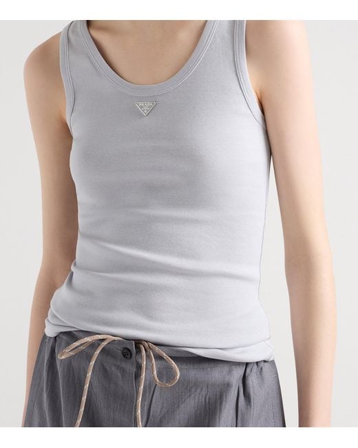 Prada White Cotton Ribbed Tank Top