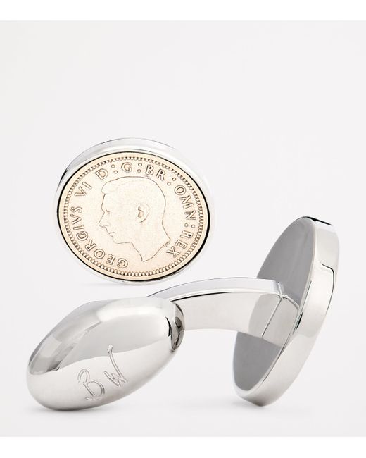 Babette Wasserman Natural Rhodium-Plated Coin Cufflinks for men