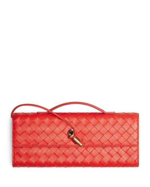 Bottega Veneta Red Leather Andiamo Clutch Bag