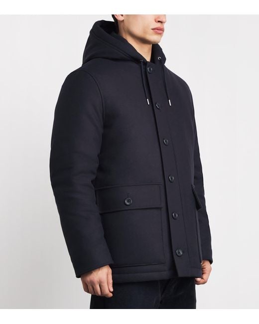 Sandro Blue Wool-Cashmere-Blend Padded Parka for men