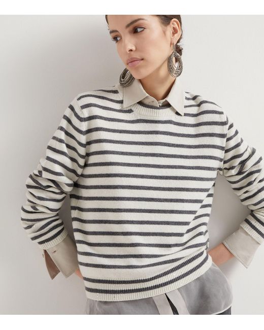 Brunello Cucinelli White Cashmere-wool-silk Dazzling Sweater