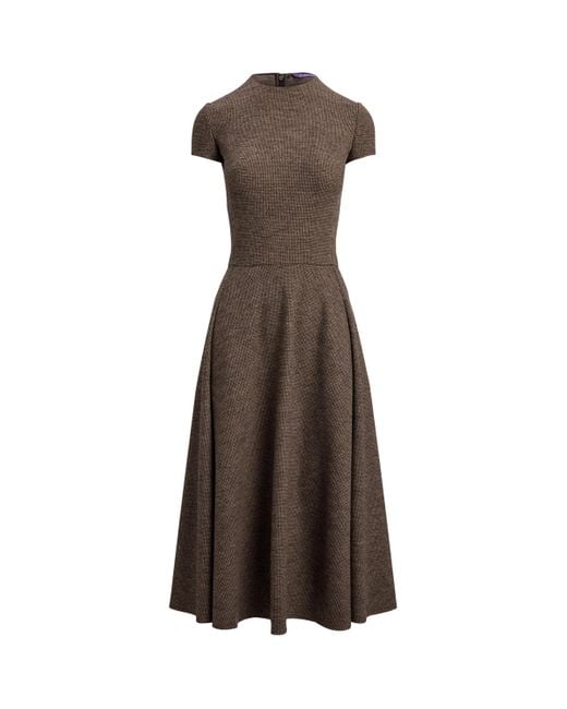 Ralph Lauren Brown Wool Tick-Weave Margaret Midi Dress
