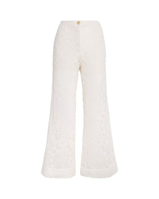 Maje White Guipure Lace Flared Trousers