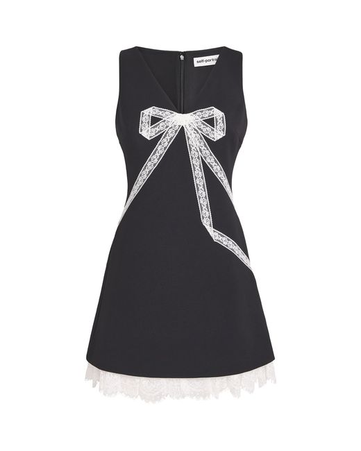 Self-Portrait Black Crepe Lace Bow Mini Dress