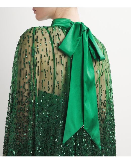 Alice + Olivia Green Embellished-Cape Zenon Mini Dress