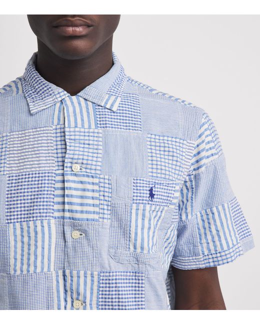 Polo Ralph Lauren Blue Seersucker Cotton Patchwork Shirt for men