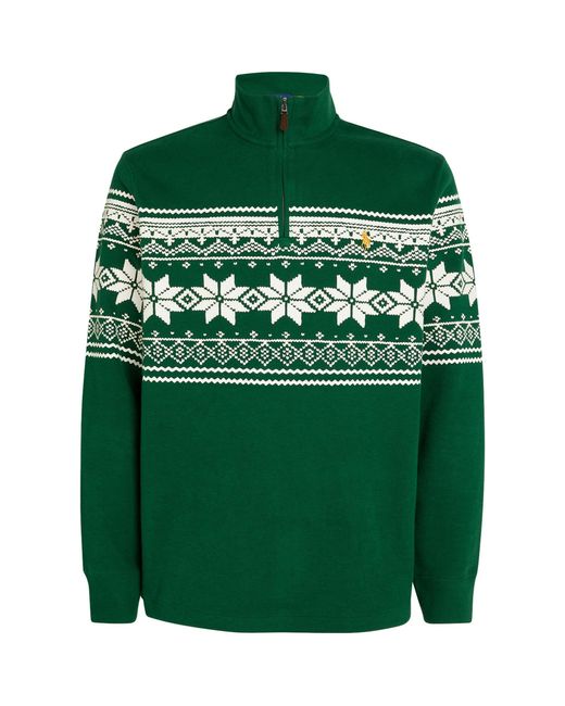 Polo Ralph Lauren Green Snowflake Print Half-zip Sweater for men