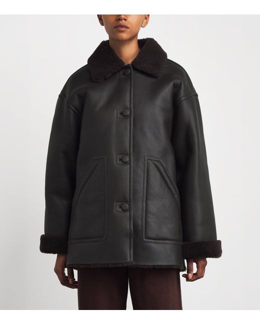 Sandro Black Shearling-Lined Leather Jacket