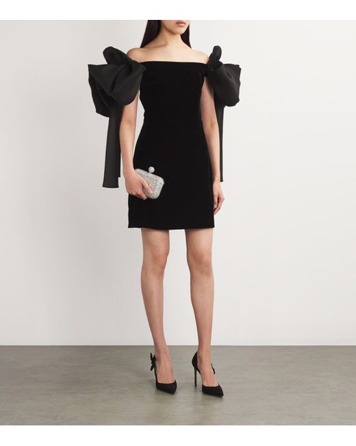 Carolina Herrera Black Velvet Off-The-Shoulder Mini Dress