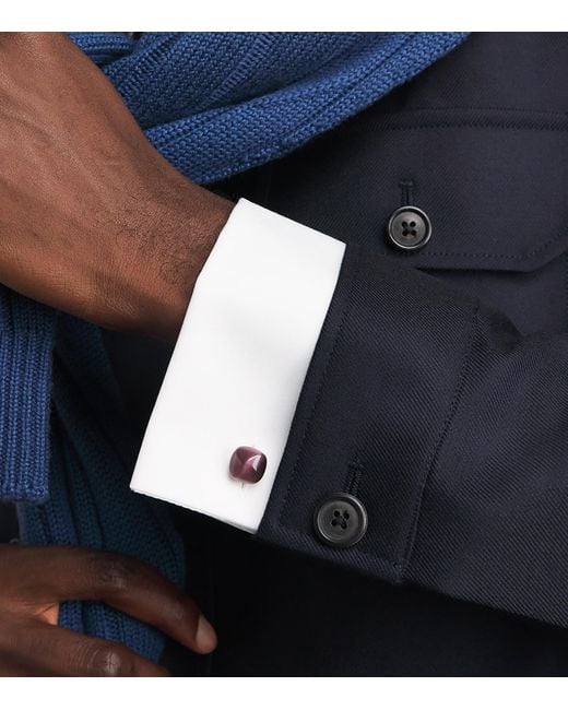 Babette Wasserman Purple Rhodium-Plated Cat's Eye Twist Square Cufflinks for men