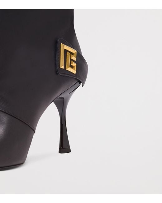 Balmain Black Leather Twist Heel Boots 95