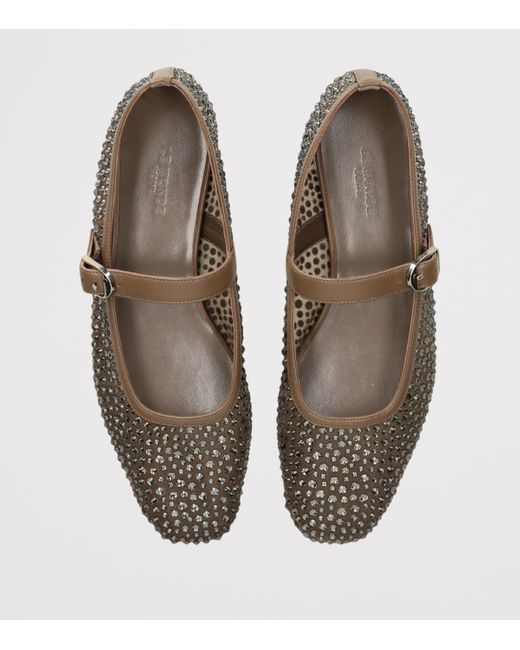 Le Monde Beryl Brown Crystal-Embellished Mary Jane Flats
