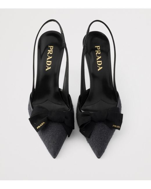 Prada Black Cashmere Bow-Detail Slingback Pumps 75