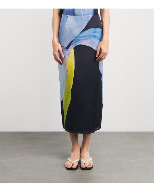 Lafayette 148 New York Blue Silk Iris Print Midi Skirt
