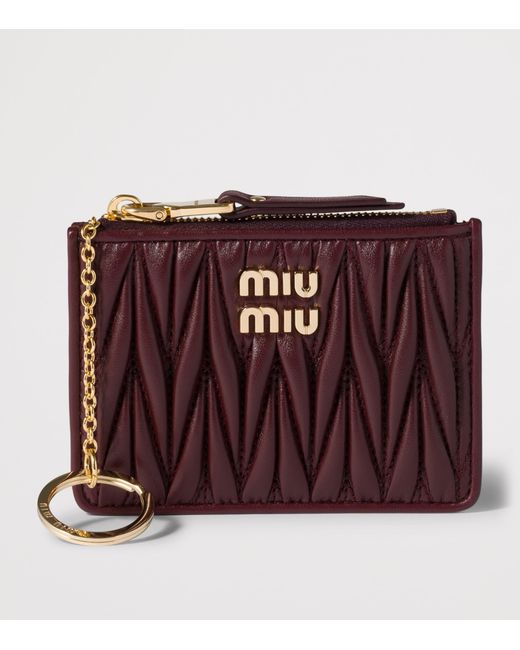 Miu Miu Purple Leather Matelassé Zipped Card Holder