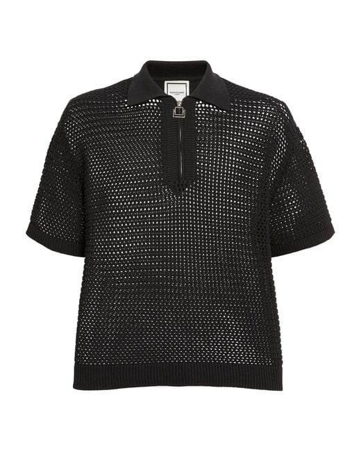 Wooyoungmi Black Mesh-knit Polo Shirt for men