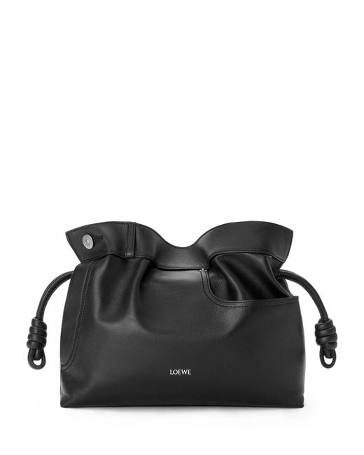 Loewe Black Leather Jean-Detail Flamenco Clutch Bag