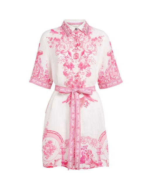 Camilla Pink Linen Printed Shirt Dress