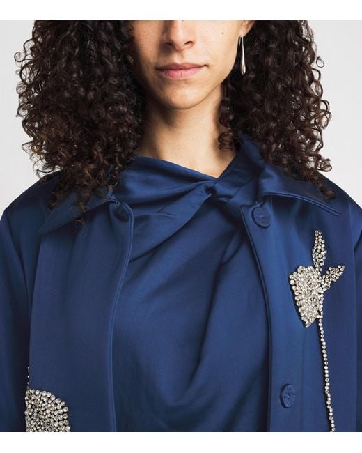 Erdem Blue Embroidered Satin Coat
