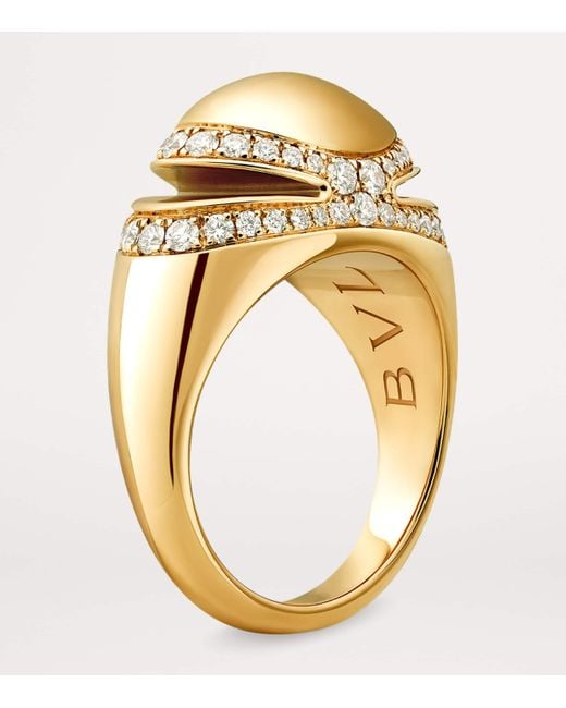 BVLGARI Metallic And Diamond Cabochon Ring