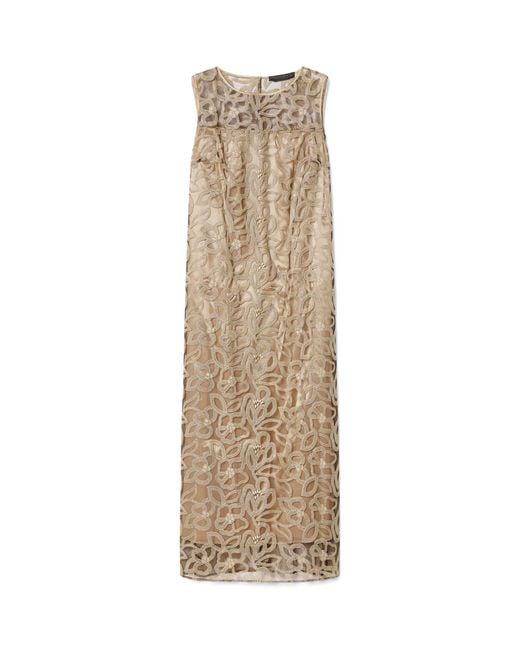 Marina Rinaldi Natural Embroidered Tulle Maxi Dress