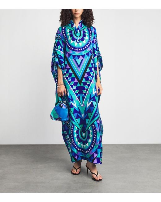Emilio Pucci Blue Silk Printed Kaftan Maxi Dress