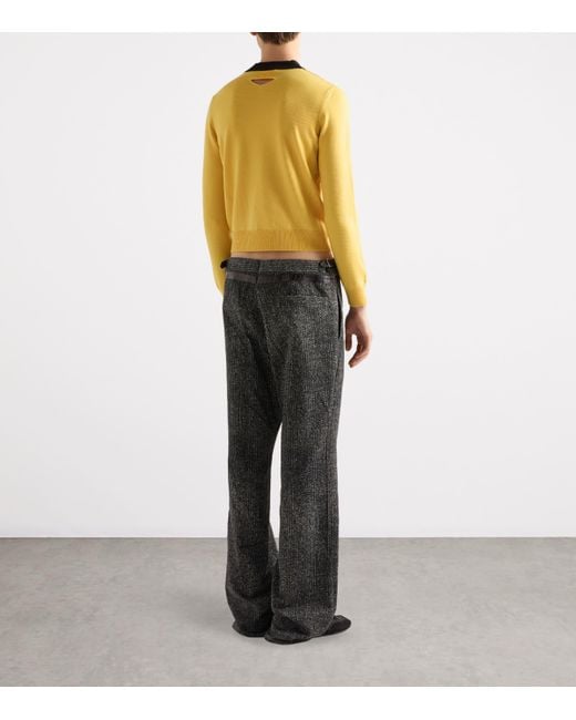 Prada Yellow Wool Long-Sleeve Polo Shirt for men