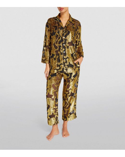 Olivia Von Halle Metallic Silk-blend Casablanca Noble Pyjama Set