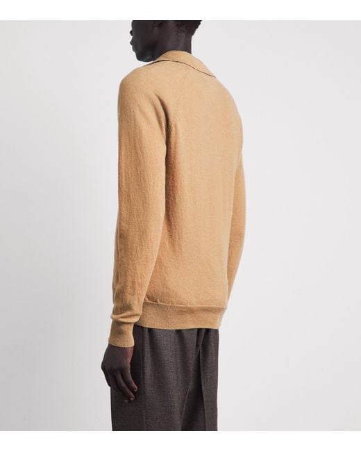 Lardini Natural Virgin Wool-Cashmere Open-Collar Polo Shirt for men