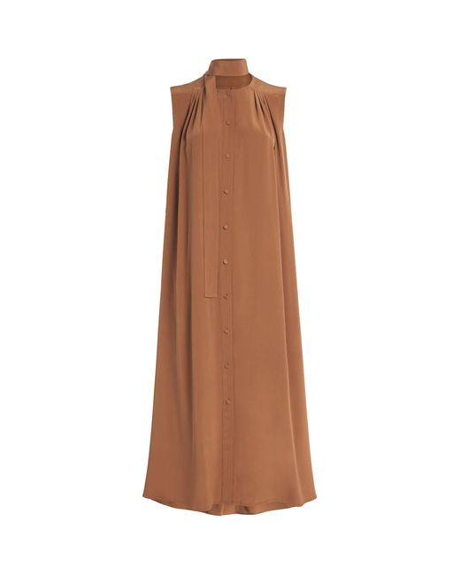 Yves Salomon Brown Silk Crepe De Chine Midi Dress