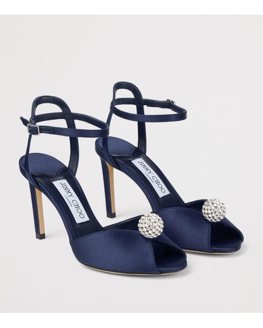 Jimmy Choo Blue Sacora 85 Satin Heeled Sandals