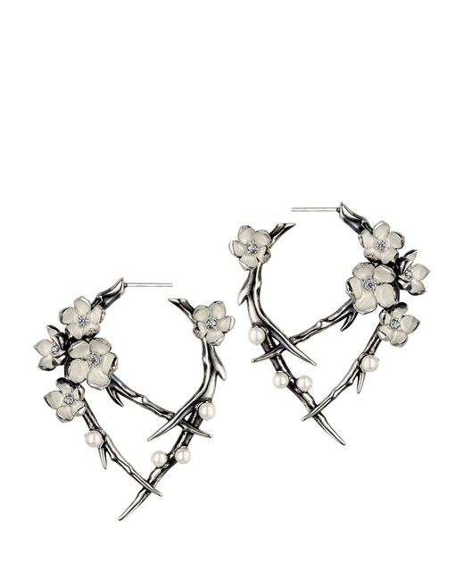Shaun Leane Metallic Sterling Silver, Diamond And Pearl Cherry Blossom Hoop Earrings