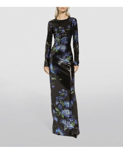 Dolce & Gabbana Black Long Sequined Dress With Bluebell