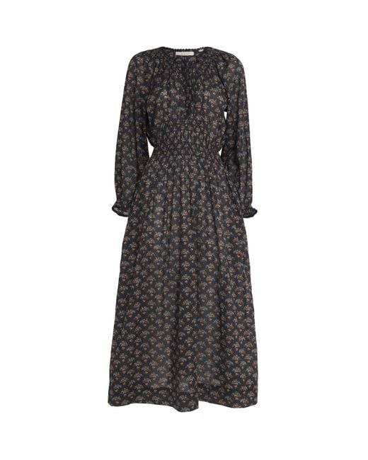 Doen Black Organic Cotton Voile Delfina Midi Dress