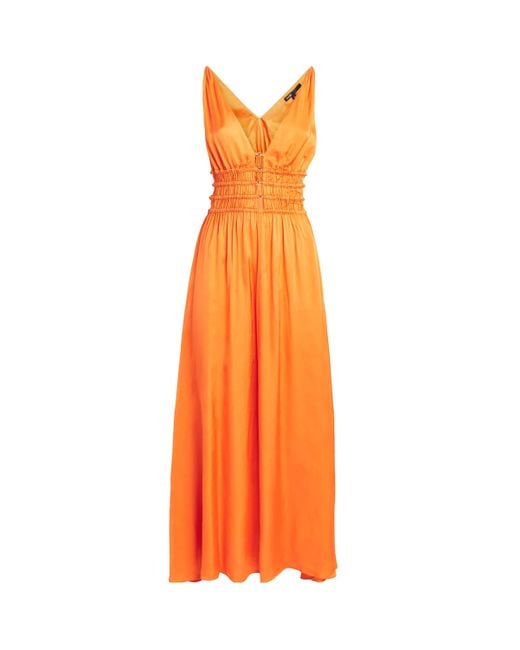 Maje Orange Satin-Effect Midi Dress