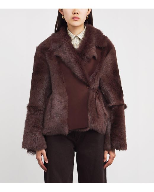 Nour Hammour Brown Shearling Verena Wrap Jacket