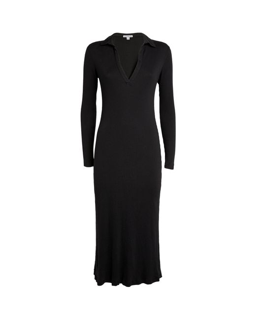 James Perse Cotton Ribbed Henley Midi Dress in Black | Lyst Canada