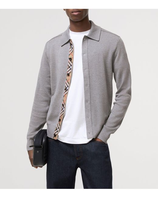 Burberry Gray Wool Check-Trim Cardigan for men