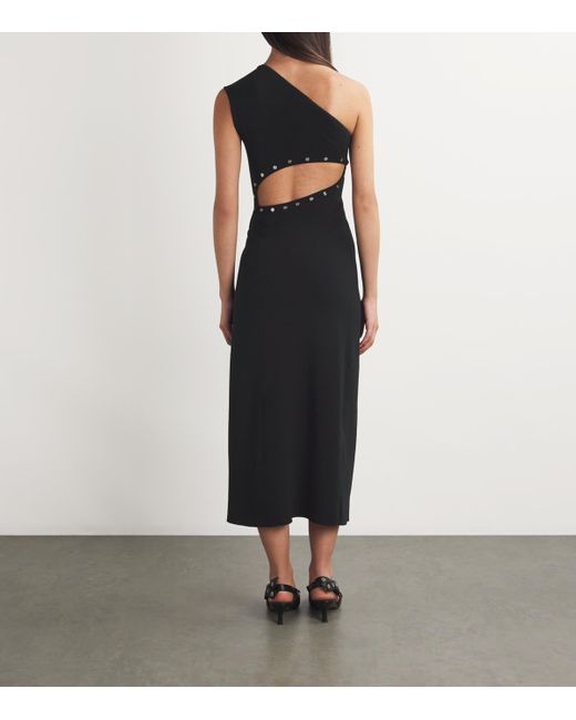 Maje Black Ribbed Press-Stud Midi Dress