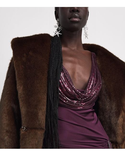 Rabanne Purple Chainmail Cowl-Neck Gown