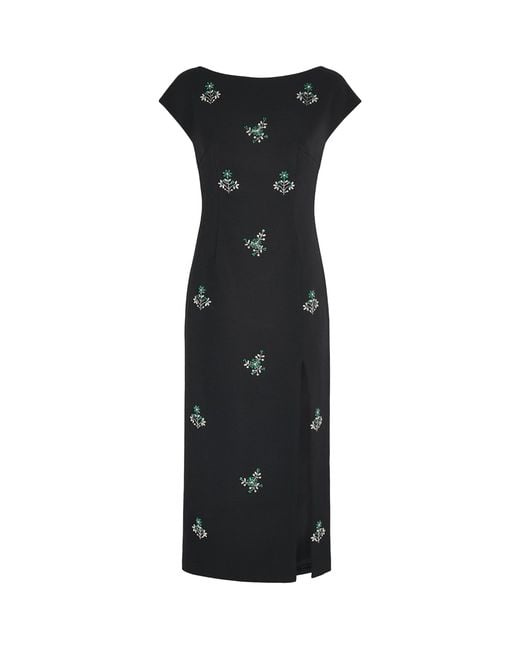 Huishan Zhang Black Crepe Embellished Evelyn Midi Dress
