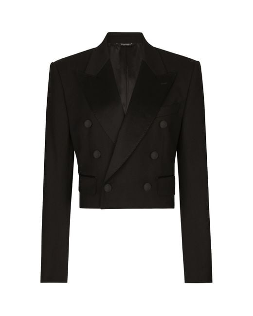 Dolce & Gabbana Black Virgin Wool-Blend Cropped Blazer