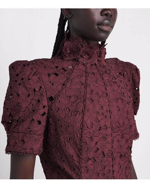 Rebecca Vallance Purple Cotton Broderie Anglaise Kitsu Midi Dress